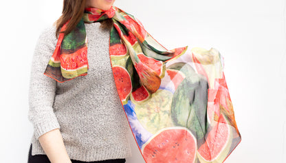 Frida Kahlo Watermelon Silk Chiffon Scarf