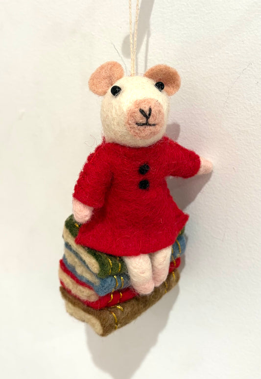 Mouse On Books Ornament