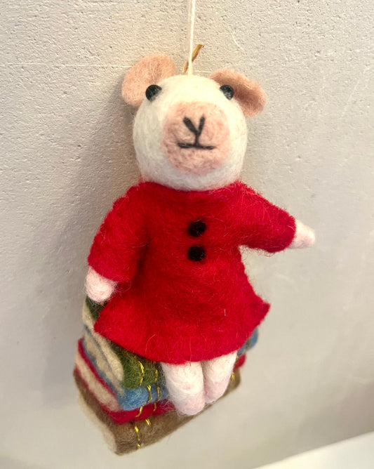 Mouse On Books Ornament