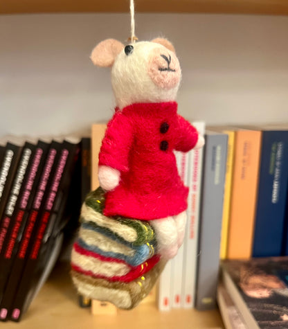 Mouse On Books Ornament