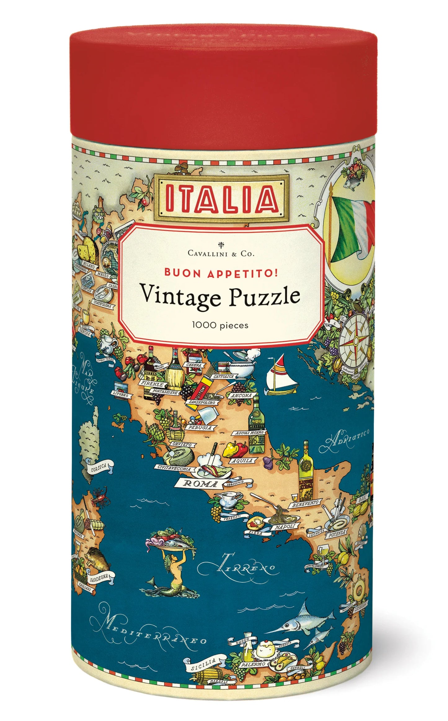 Vintage Culinary Map of Italia: 1,000-Piece Puzzle