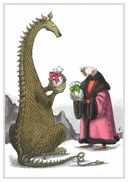 Edward Gorey Dragon and Man Exchange Gifts Holiday Cards