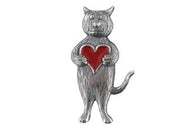 Edward Gorey Sterling Heart Cat Pin