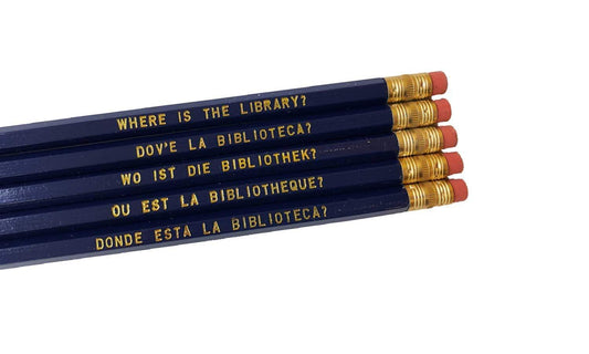 “WHERE IS THE LIBRARY?” Language Pencils