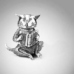 Edward Gorey Sterling Cat Reading a Book Pin